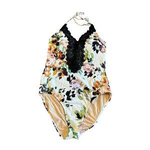 Anthropologie Sea Mermaid One Piece Floral Print Swimsuit Bathing Suit Size XS
